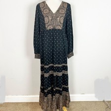 NEW Wonderly Forest Fairy Maxi Dress Boho Flowy Black Brown Earthy Size Large picture