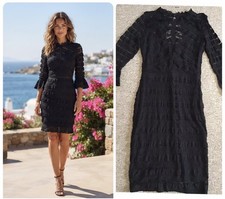 Lipsy Black Dress Size 10 Ruffle Lace Bodycon  Cocktail Cruise Evening New picture