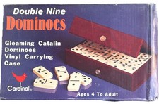Vintage Cardinal Double Nine Catalin Dominos Game Red Vinyl Case, No. 511 Sealed picture