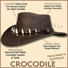 【oZtrALa】Aussie LEATHER Hat CROCODILE Teeth Band Cowboy DUNDEE Mens AUSTRALIAN picture