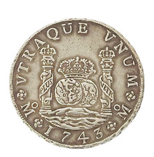 1743 Mexico 8 Reales Pillar Dollar Silver Coin Mexico City Crown Coin Spanish picture