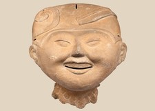 Pre-Columbian Veracruz Sonriente “Smiling Face” Terracotta Head with Scroll-Moti picture