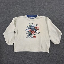 Basic Editions Sweatshirt Womens Size M Beige Floral Graphic Crewneck L/S picture