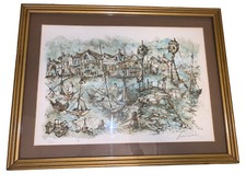 Framed Litho Print Limited Ed 111/275 Daniel Louradour FRENCH HARBOR SCENE SHIPS picture