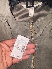 Maurices Women’s Hooded Utility Jacket Size M Olive Gray Zip Front NWT picture