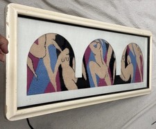 Vintage Hand-Stitched Needlepoint 3-Tiered Arch Female Figures 14.5”x 37”Picture picture