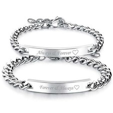 2x His & Her Stainless Steel Always & Forever Love Matching Couple Bracelet Gift picture