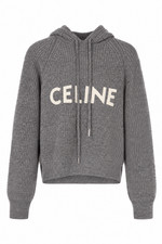 Celine Wool Cashmere Ribbed Hoodie Sweater in Gray picture