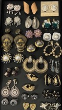 Vintage 80s 90s to Now Lot of 23 Pairs Clip Earrings Statement Runway Rhinestone picture