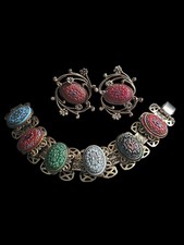 Vintage 1960's Moraccan Matrix Bracelet & Screwback Earrings picture