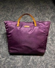 Gucci GG Monogram Nylon Tote Shoulder Bag Purple Brown Leather Handles 282439 picture
