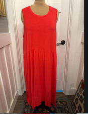 LOGO by Lori Goldstein Rayon 230 Dress Size 2X Coral Pink Pockets Hi Low Hem picture