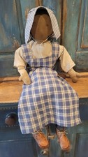 Primitive Handmade Doll In Blue Homespun picture