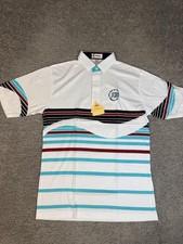 Vintage Antigua Polo Shirt Mens L White Wave Striped Bank Trust Short Sleeve picture