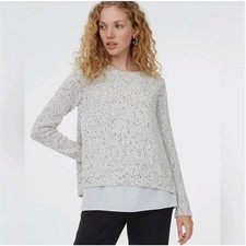 Club Monaco Sweater Womens M Wool Blend Gray Kaelane Mixed Media Quiet Luxury picture
