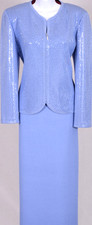 ST.JOHN Women's Blue Sequins Throughout Shimmer Rhinestone Jacket & Skirt Sz 16 picture