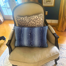 Pair of Custom Thibaut Traduzione Navy Lumbar Pillows (21” x 12.5”) picture