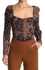 AFRM 276598 Palmas Leopard Print Square Neck Bodysuit In Caramel Animal size S picture