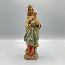 Vintage Hand Carved wood Madonna Child Statue Crowned Virgin Mary Figure 8” picture