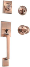 Antique Copper Front Door Handle Set Single Cylinder Deadbolt Entry Lock Kit picture