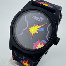 NEFF Daily Quartz Watch Men 30m Black Plastic Explosion Graphic 43mm New Battery picture