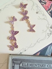 Betsey Johnson Purple Fairy Butterfly Drop Earrings picture