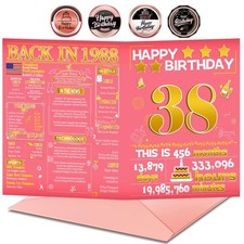 Joycard 38th Birthday Card, Pink Gold, 38th-1988 picture