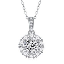 1ct Moissanite Pendant Necklace 925 Sterling Silver CZ Halo Fifty8 Gift Box picture