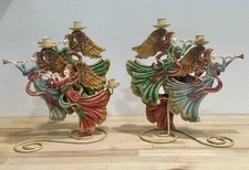Pair Of VTG Herald Angels Christmas 3 Metal Candle Holder Candelabra Smithsonian picture