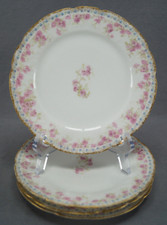Set of 4 GDA Limoges Pink Daisies & Blue Floral & Clouded Gold 7 1/2 Inch Plates picture