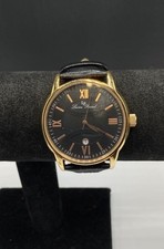 Lucien Piccard 11576 Men's Watch Gold Tone Black Dial Date Leather Strap 42mm picture