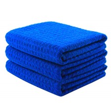 3 Pcs Waffle Weave Glass & Window Microfiber Towel, Blue 24