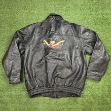 Vintage Genuine Leather Full Zip Motorcycle Jacket God Bless America Large Eagle picture