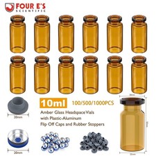 100/500/1000Pcs 10ml Amber Glass Vials Headspace Vials w/ Flip Caps Sample Vials picture