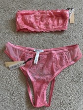 NWT Cosabella Never Say Never Lace Sheer Wireless Bandeau Bra & Ouvert Bikini S picture