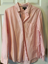 Club Room Men's Pink/White Check Button-Down Long Sleeve Pocket Shirt L picture