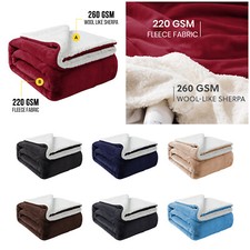 Reversible Sherpa Fleece Throw Twin Queen Size Soft Warm Sofa Bed Couch Blankets picture