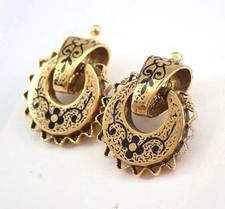No Stone Enamel Beautiful Vintage Antique Women's Earring 14K Yellow Gold Plated picture