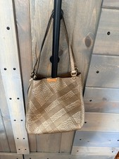 Authentic Burberry Small Canterbury Tote Grain Check Leather Gold Preowned picture