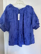 Chico's Purple Embroidered Floral V-Neck Button Rayon Blouse 3/4 Sleeve 3.5 picture