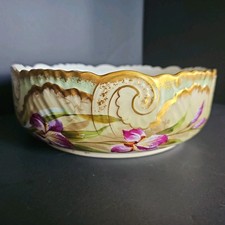 Antique AK CD Limoges France Porcelain Bowl Purple Flowers Gold Gilt 1900 picture