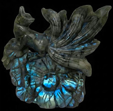 1.88 LB INSANE Blue Flash Labradorite  Nine (9) Tail Fox Kitsune Carving 6