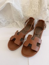 HERMES Santorini Sandal Naturel Tan brown Flat 38.5, 39EU excellent  picture