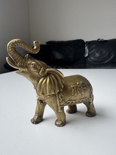 Rare Vintage Solid Brass Elephant Figurine Lucky Trunk Up Chinese Symbol Decor picture