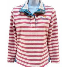 Vintage Joules Heavyweight Rugby Shirt Pink Stripe Badminton Horse Trials US 8 picture