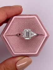 Stunning Emerald Cut 2.10 ct Moissanite Engagement Ring Solid 14K White Gold picture