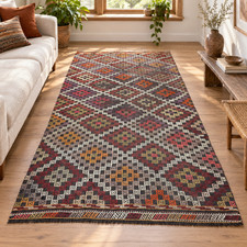 Malatya Kilim Cicim Brown White Geometric Flatwoven 5.1 x 9.7 ft Rug picture
