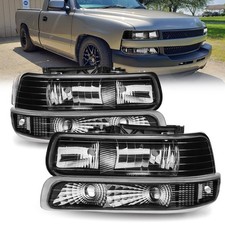 Black Headlights For 1999-2002 Chevy Silverado 2000-2006 Tahoe Suburban 1500 picture