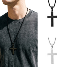 Men's Stainless Steel Cross Necklace Engraved Lord's Prayer Religious Jewelry picture