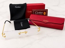 Cartier Big C Diamond Cut Clear Frameless Lens Gold Frame Lens  SHIP SAME DAY picture